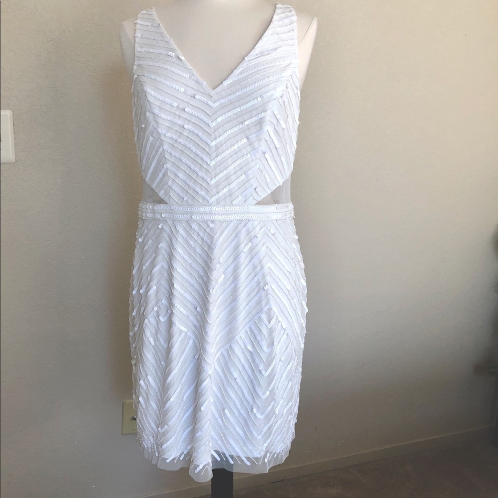 Tank Beaded Chevron Illusion Mini Dress